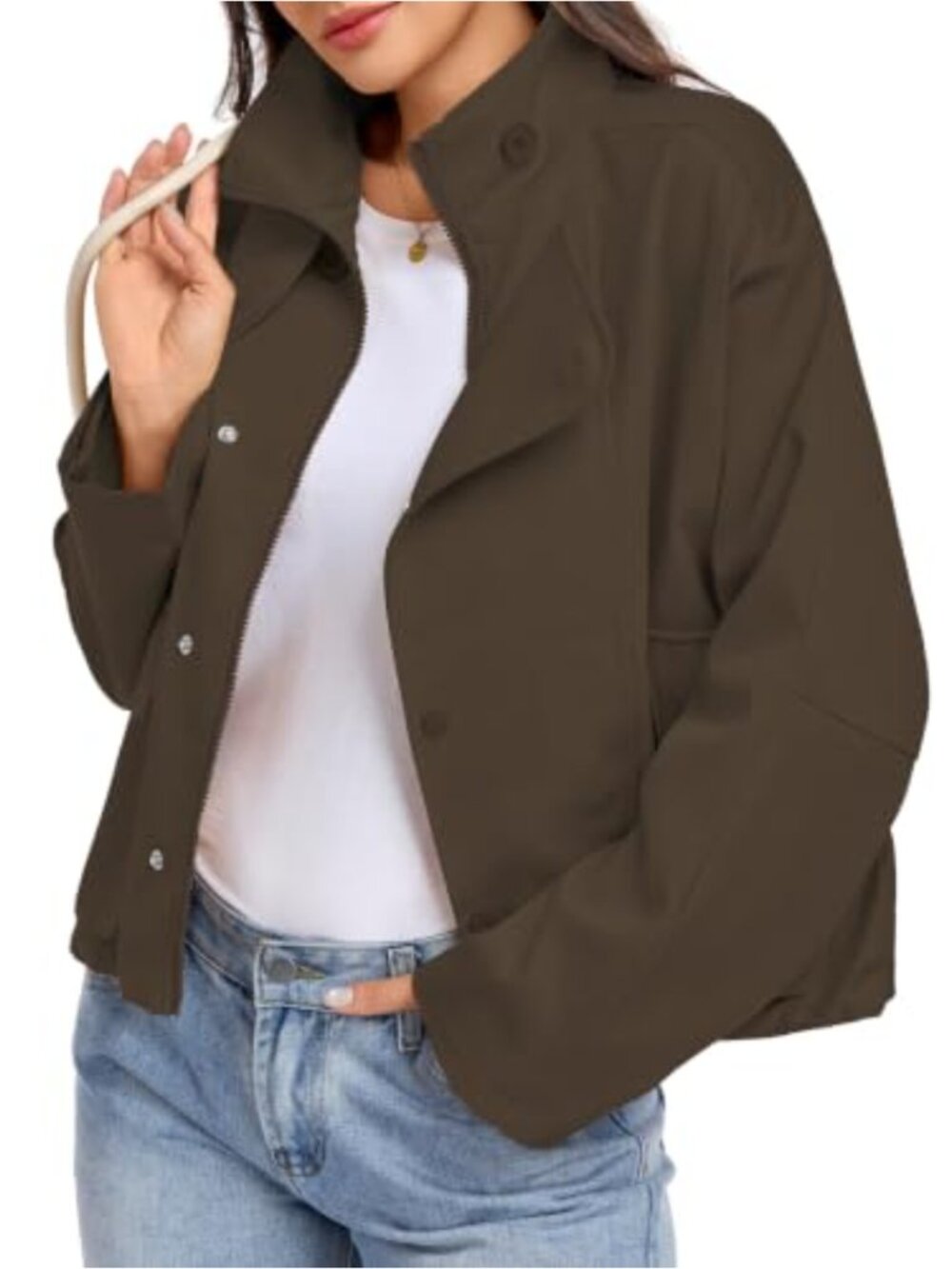 Women's Lightweight Bomber Jacket Zip Up Stand Collar Cargo Pockets Casual